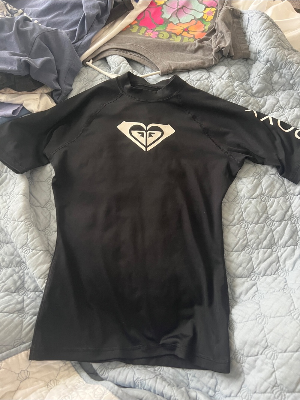 Roxy Black Short Sleeve Rash Guard with White Logo Heart